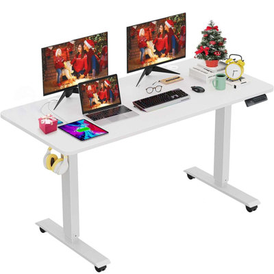 Hubing Electric Height Adjustable Standing Desk With 4 Lockable Casters, 2 Hooks, Big Mouse Pad