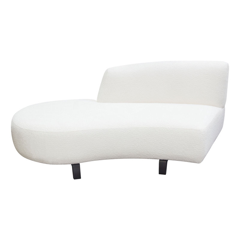 Vesper Curved Armless Left Chaise In Faux White Shearling W/ Black Wood Leg Base, Left Hand Facing
