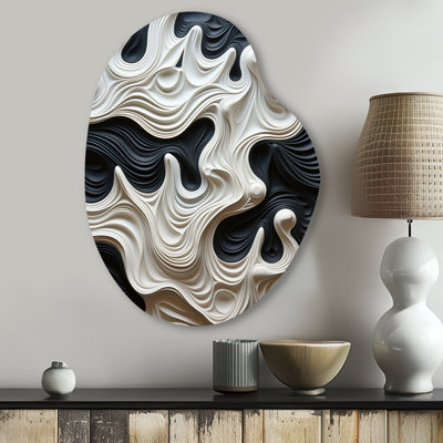 Christyann Black White Opt Art Rhythmic Pulses I - Unique Shape Op Art Metal Art, Asymmetrical Metal Wall Sculpture Print