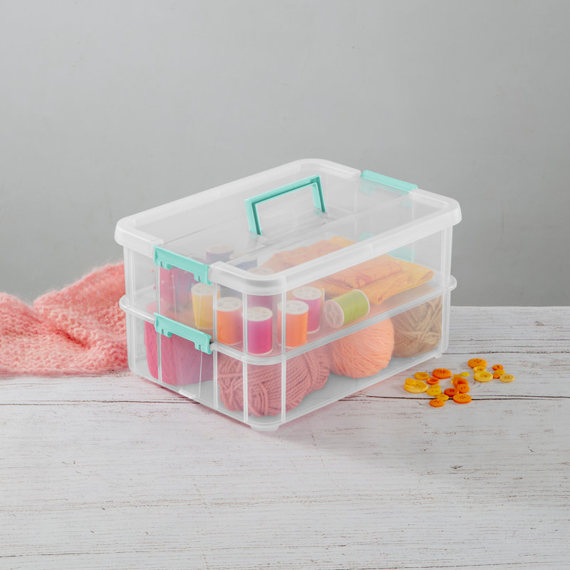 Sterilite Stack and Carry 2 Layer Handle Box, Small Storage Latch Lid Container, Organize Crafts, 16