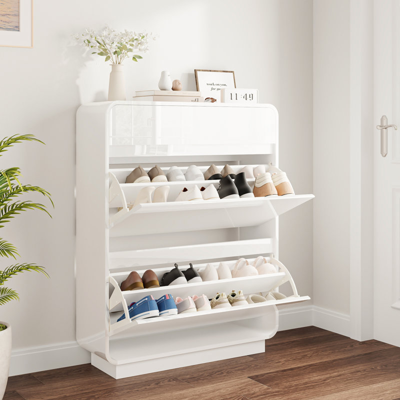 Armoire à chaussures avec 2 grands tiroirs rabattables, H 40,9 po x l 31,5 po x P 9,8 po, Blanc très luisant