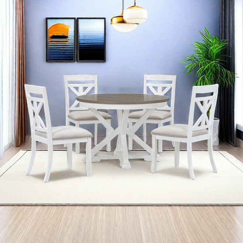 4 - Person Extendable Dining Set, Brown/Beige/Antique White