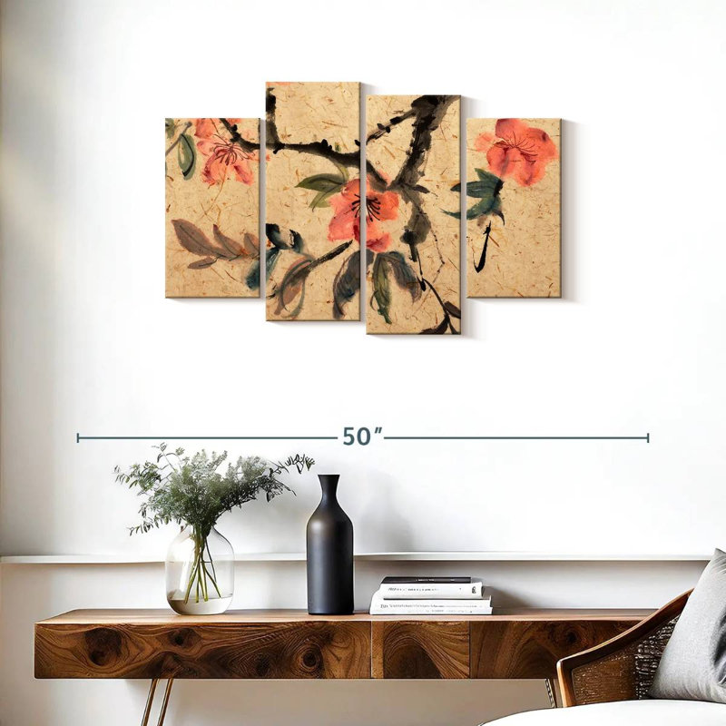Chinese Floral Abstract, H 22 po x l 36 po
