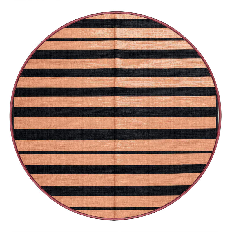 Tapis rose à rayures horizontales lavable à la machine, Rond 5 pi