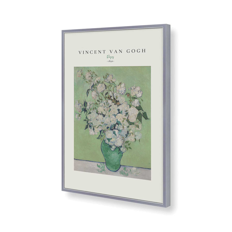 Van Gogh's Roses 1890 v2, H 11,25 po x l 9,25 po, Reproduction encadrée sans passe-partout, Chrome poli