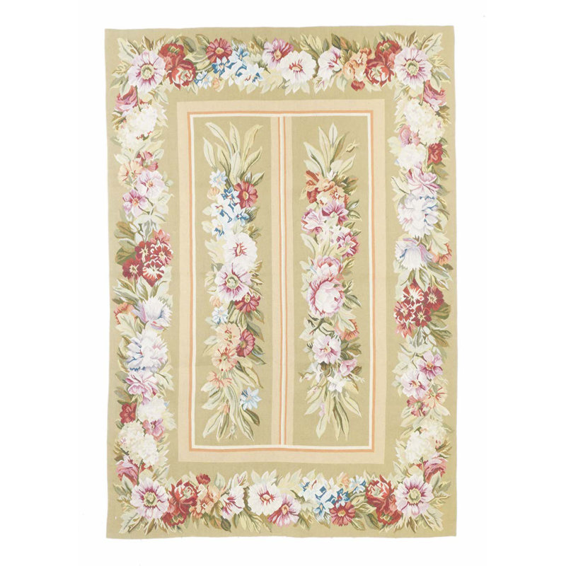Wool Floral Area Rug in Yellow
