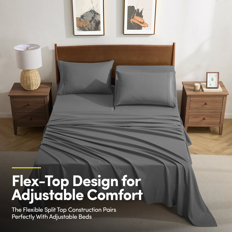 Luxurious Classic Soft Solid 1800 Series Microfiber Sheet Set, Various Colors and Sizes, Gray, Split Top King
