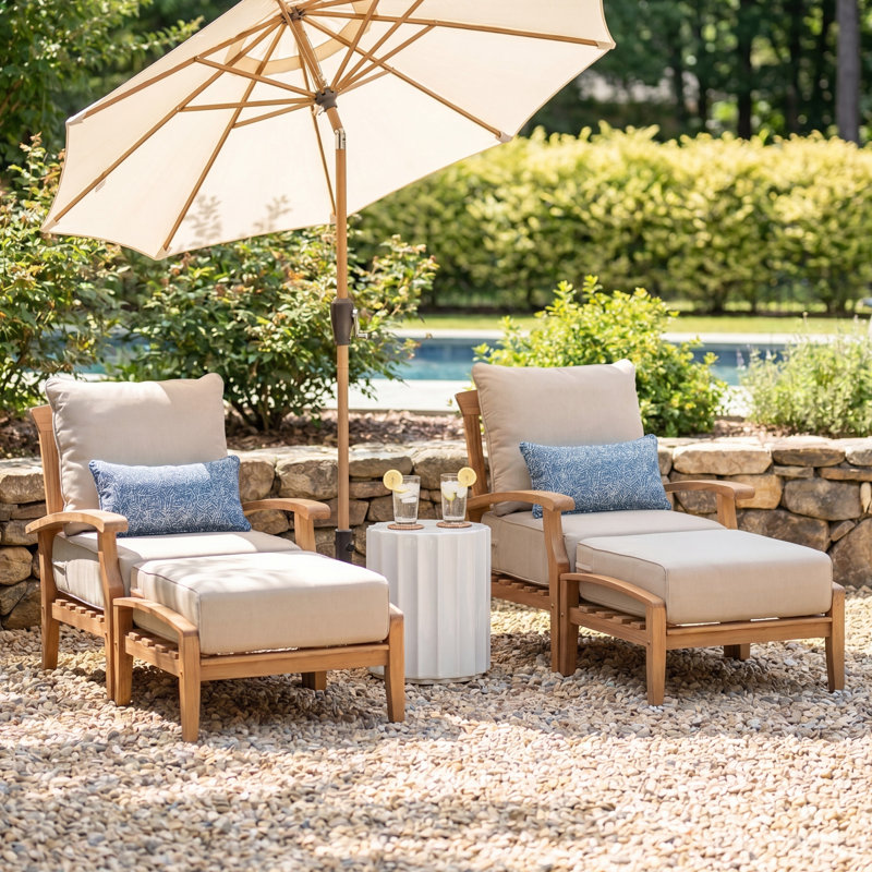 Astana 2-Piece Solid Teak Wood Outdoor Conversation Set with Cushions, Beige