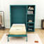 Lit escamotable simple en bois avec bureau et étagères-916169900
