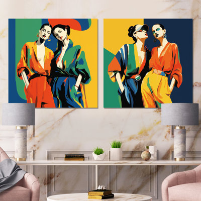 Ensemble de 2 reproductions d'art sur toile, "Orange and Green"