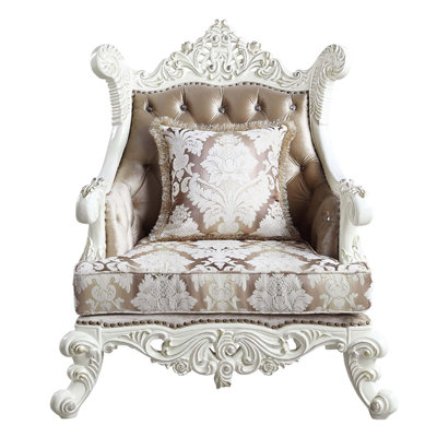 Chaise Vanaheim avec coussin, tissu et finition blanc antique