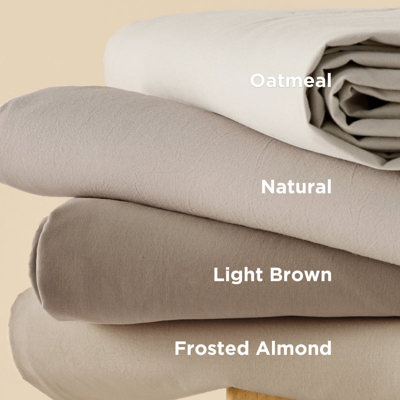 Bedsure 100% Washed Cotton Duvet Cover Set, Oversized Queen Duvet Cover + 2 Shams(20"*26"), Oatmeal