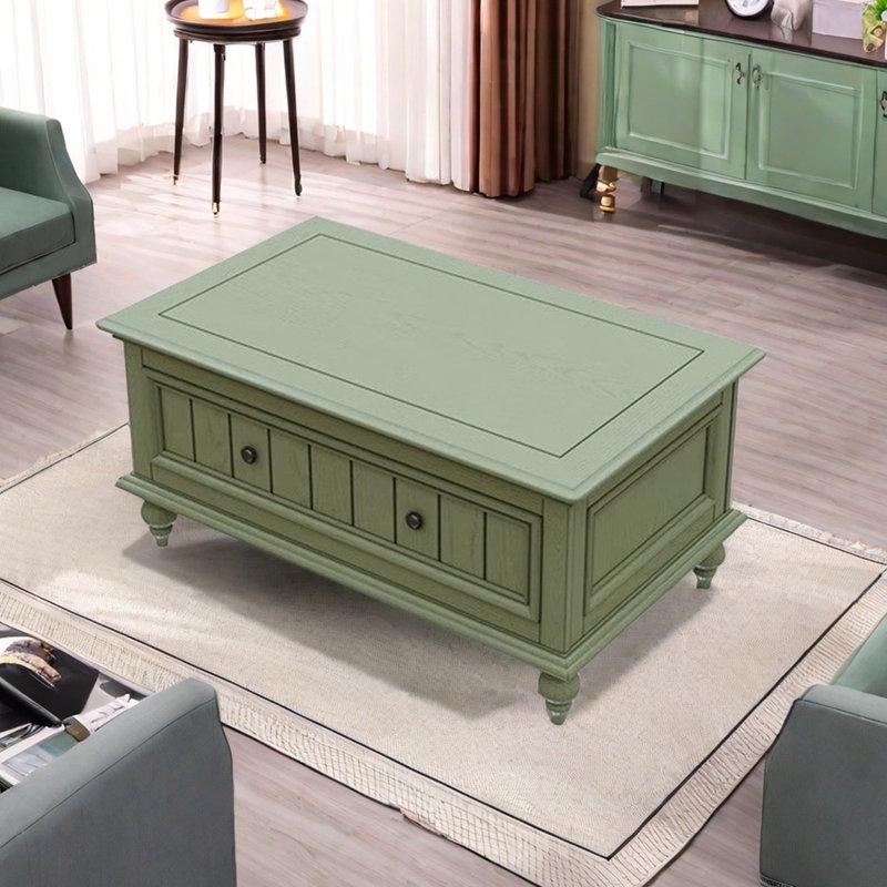 Table basse en bois massif en frêne avec vert rétro