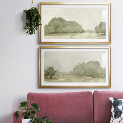 On Course I - Matted and Framed Under Glass, Set of 2, Large Living Room Wall Art
