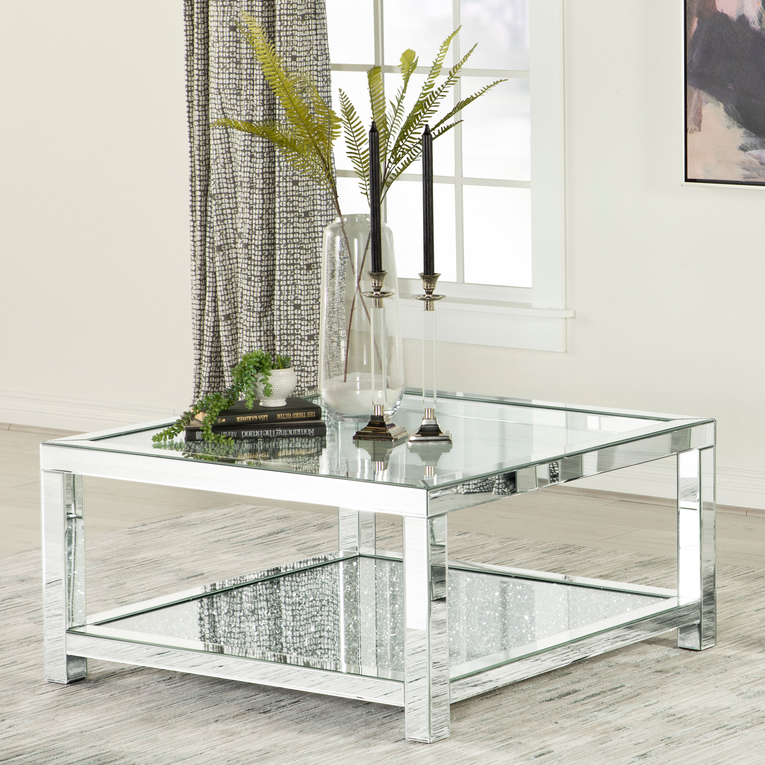 Brayden Studio Valentina 1-Shelf Square Glass Top Coffee Table Silver ...
