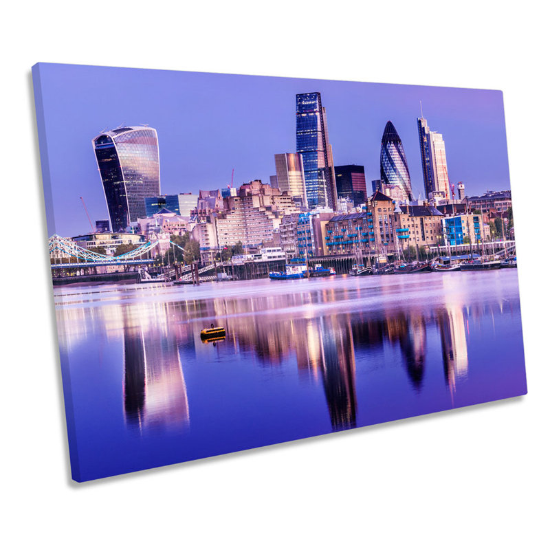 London City Skyline River Thames - Wrapped Canvas Print, 30.5cm H x 45.7cm W x 2cm D