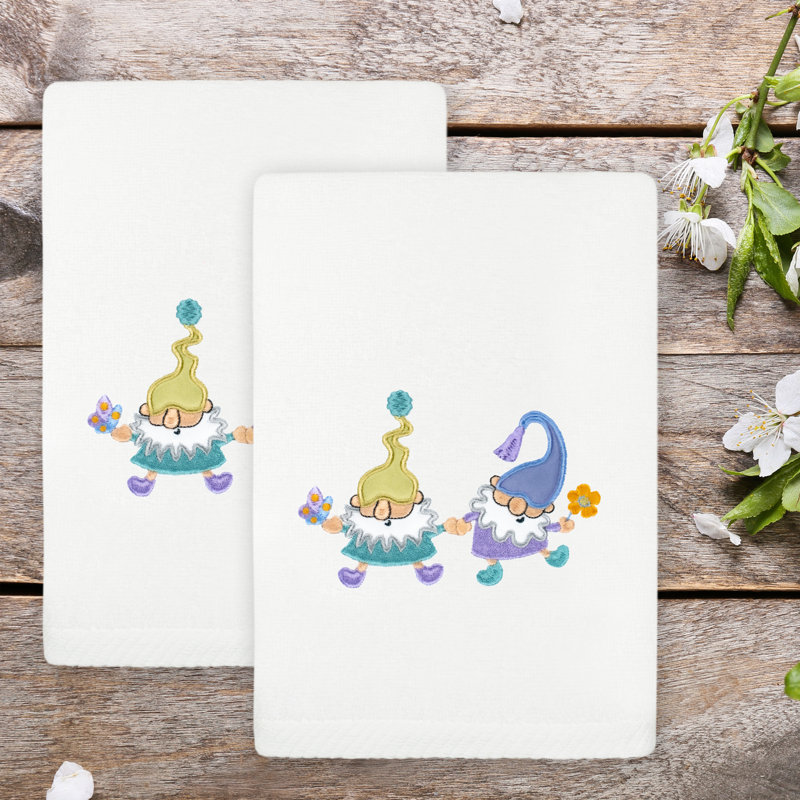  Spring Gnomes Turkish Cotton Hand Towel, White