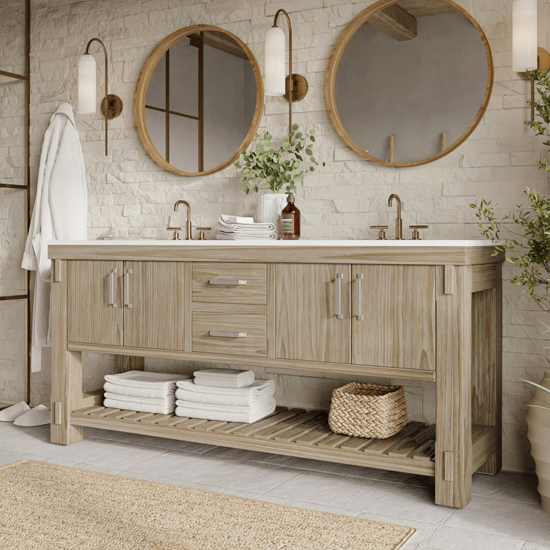 72" Double Bathroom Vanity In Washed Pine