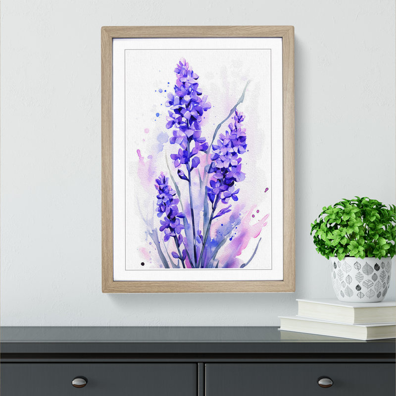 Lavender Flower Gestural Art - Framed Print, 34cm H x 25cm W x 2cm D, Oak Framed