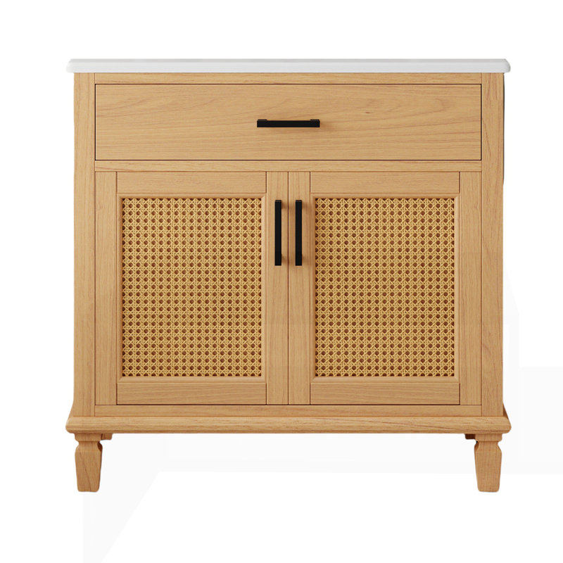 Meuble-lavabo en rotin 36 po avec lavabo en céramique, Naturel