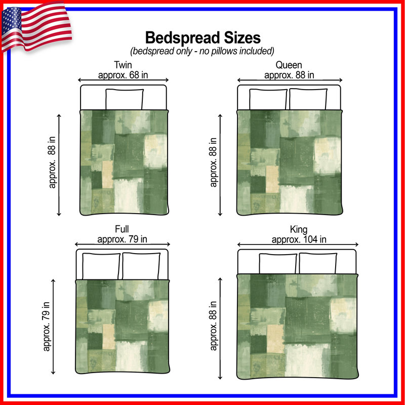 Green Beige Abstract Quilted Bedspread All Sizes, Full / Double