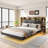 Black+Rustic Floating Queen Bed Frame: LED, Bookcase Storage Headboard