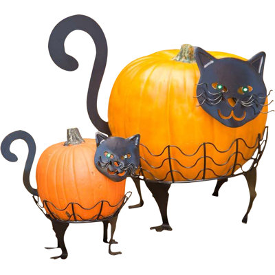 2 Piece Cat Pumpkin Holder Figurine Set