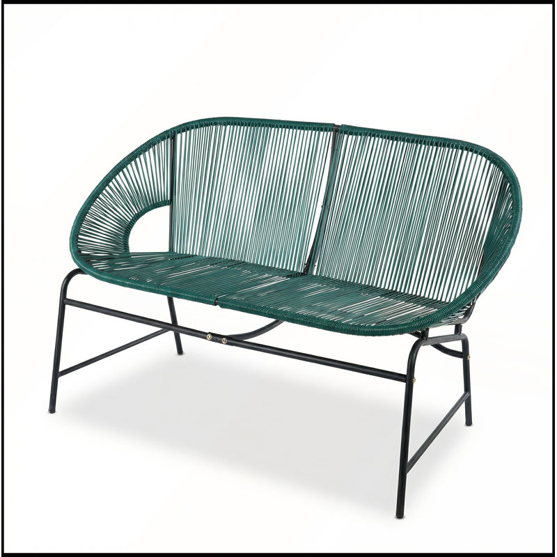 Outdoor Patio Wicker Love Seat with Iron Frame(Set of 1), Teal/Black