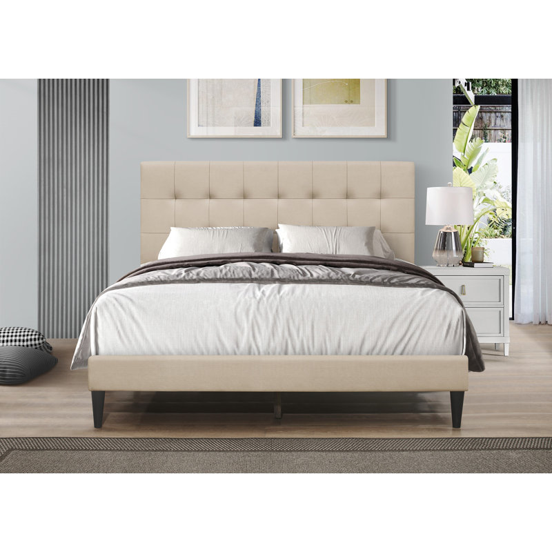 Artemiza Upholstered Platform Bed, Beige, Queen