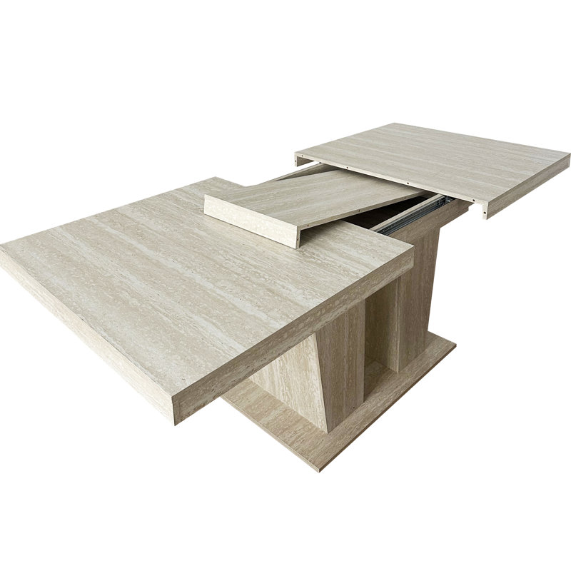 Ensemble de salle à manger extensible à double piétement de 63" à 79" avec rallonge intégrée et chaises tressées, Rouge
