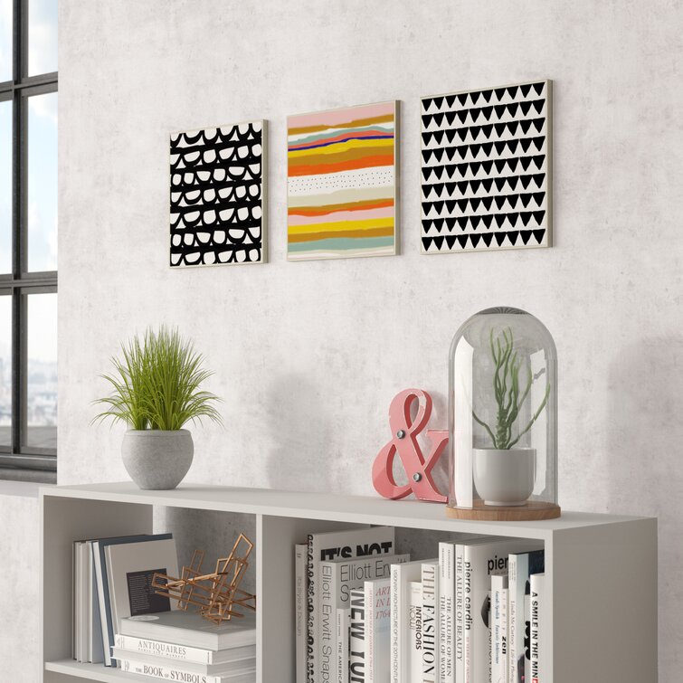 Latitude Run® 'Modern Squiggle Stripe Triangle' - 3 Piece Graphic Art Print  Set on Wood & Reviews