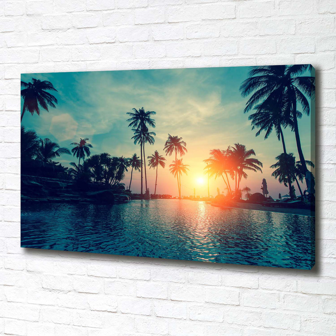 Leinwanddruck - Wandkunst - Drucke auf Leinwand - 100X70 Bild Bildthema: Sonnenuntergang Palmen