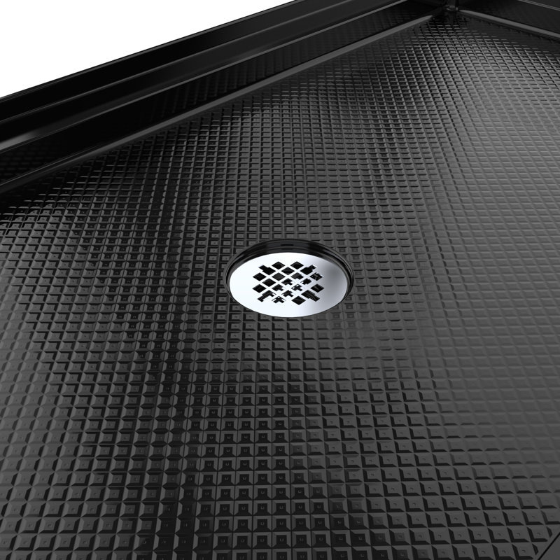 DreamLine SlimLine 32 inch D x 60 inch W x 2 3/4 inch H Single Threshold Black Alcove Shower Base with 2 inch Chrome Center Round Drain