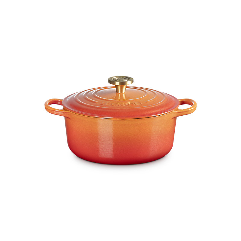 Le Creuset Signature Round Dutch Oven With Crucible Knob, 7.25 Qt. - Flamme Dorée, 4.5 quarts