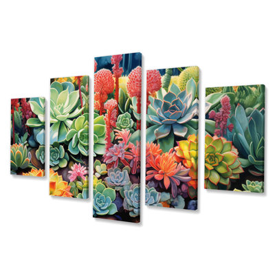 Succulents Succulent Oasis I - Floral Wall Art Living Room - 5 Panels