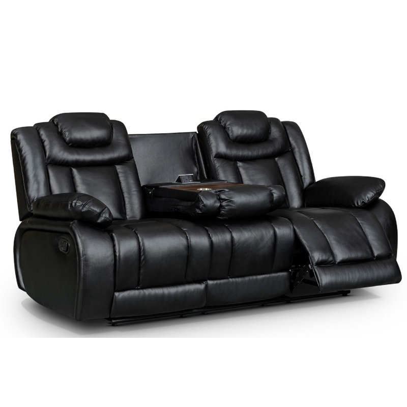 Galles 3 Seater Faux Leather Reclining Sofa, Galles Black Faux Leather, 3