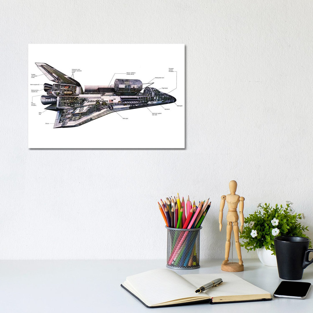 Illustration Of An Orbiter Cutaway View Of A Space Shuttle by Stocktrek Images - Wrapped Canvas Print