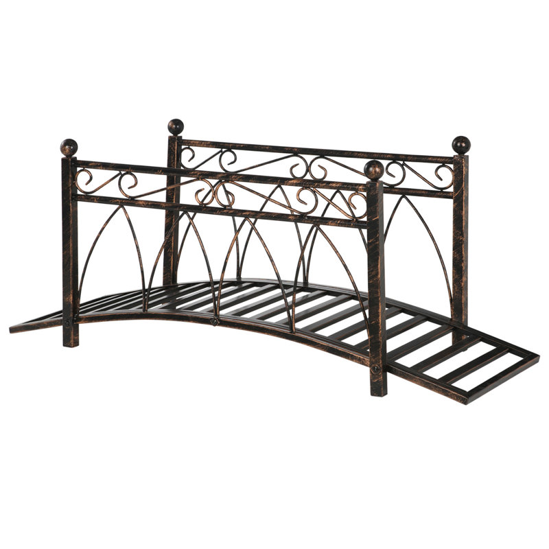 Pont de jardin en arche en métal zingué de 3,3 pi avec glissières de sécurité Outsunny