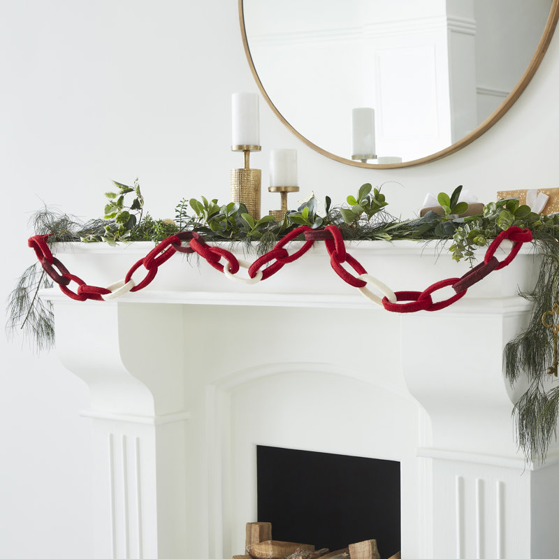 Hand Felted Wool Christmas Garland - Loop Chain - 6', Red