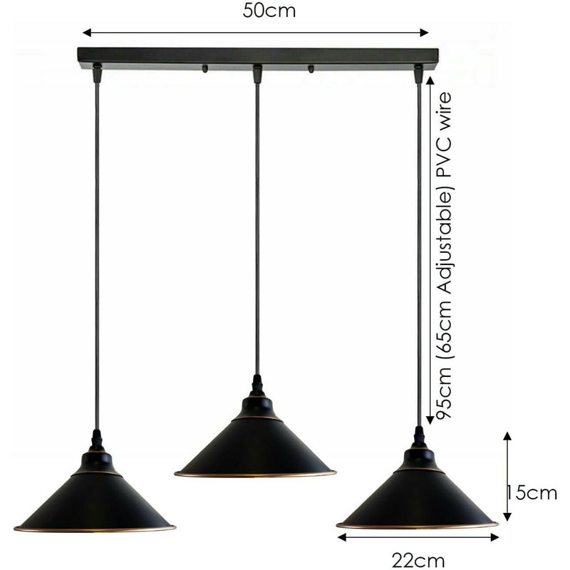 3 - Light Black Gold Line Cone Pendant, No