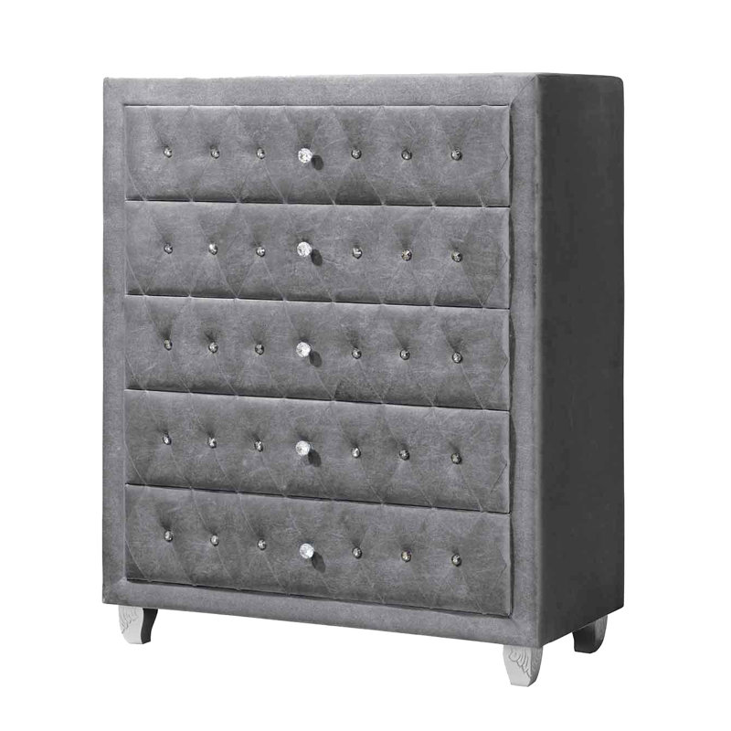 Ensemble de chambre à coucher rembourrée 2 pièces avec commode Mikrut, Gris, Très grand