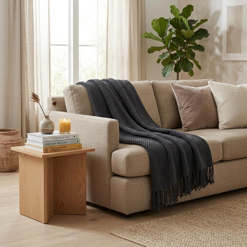 Blue Gray Woven 100% Cotton Throw Blanket