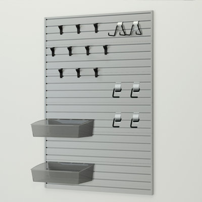 Flow Wall 19 Piece Slatwall Panel, Bin, Hook Storage Set - Slatwall