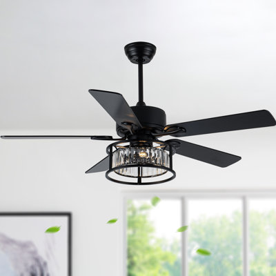 Joahnna 52" Glam Crystal Ceiling Fan with Lights, 6-Speed Reversible Fan with Remote