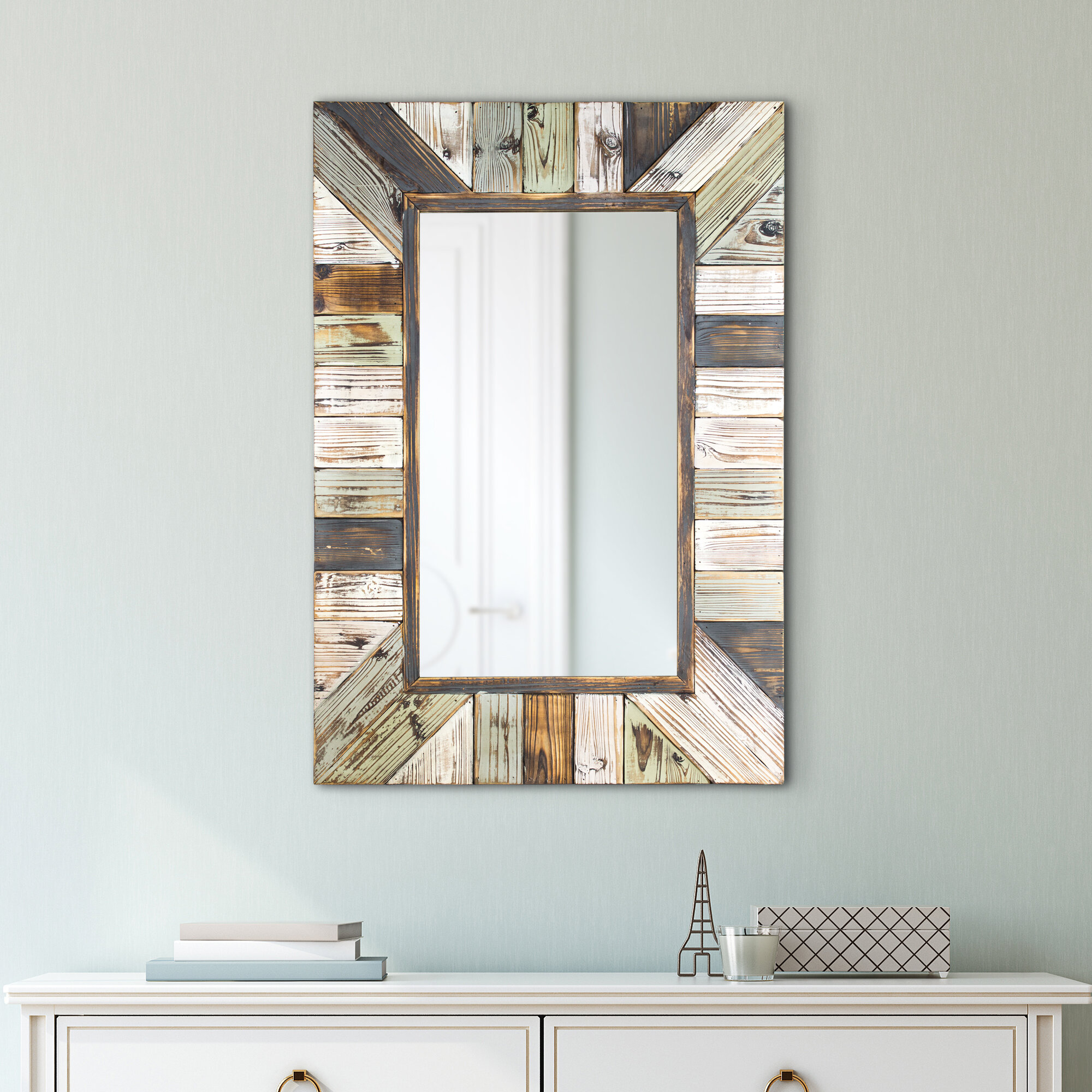 Rustic shop framed mirror