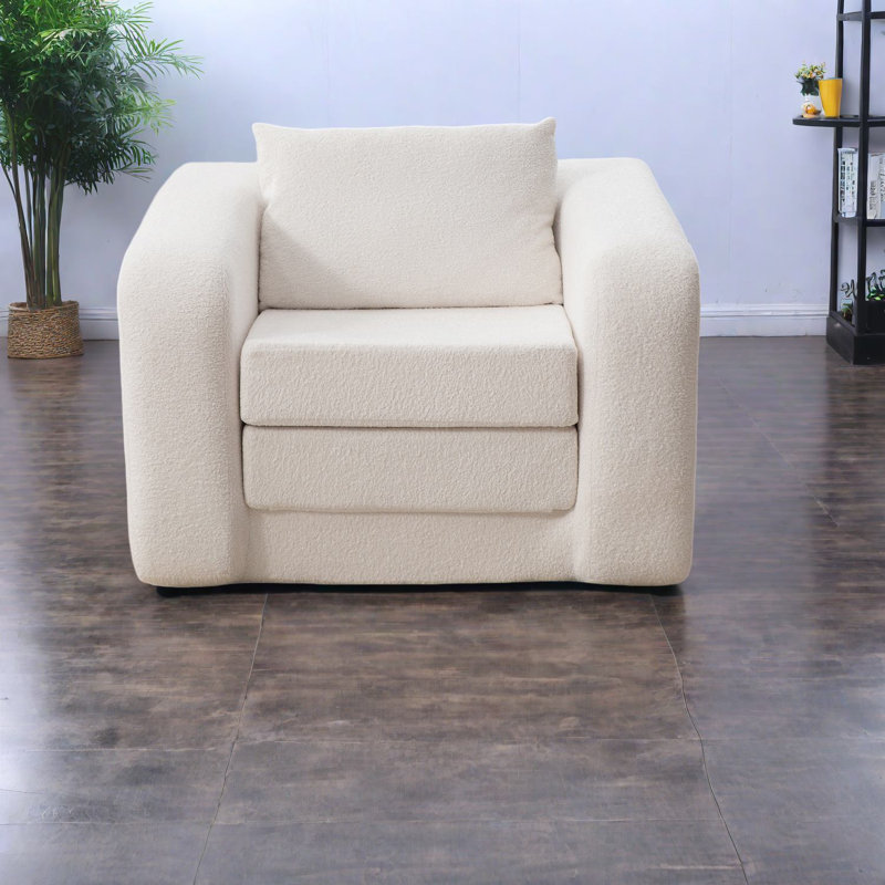 Compact Multifunctional Sofa Bed, Chenille Ivory Accent For Any Space