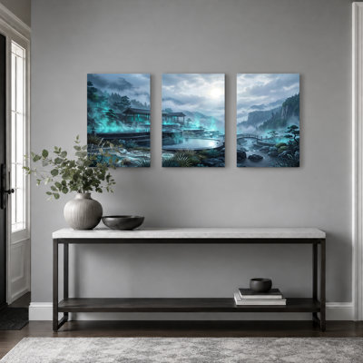 Ensemble de 3 toiles murales représentant des paysages mystiques, idéales pour la décoration du salon, de la chambre ou de la maison.