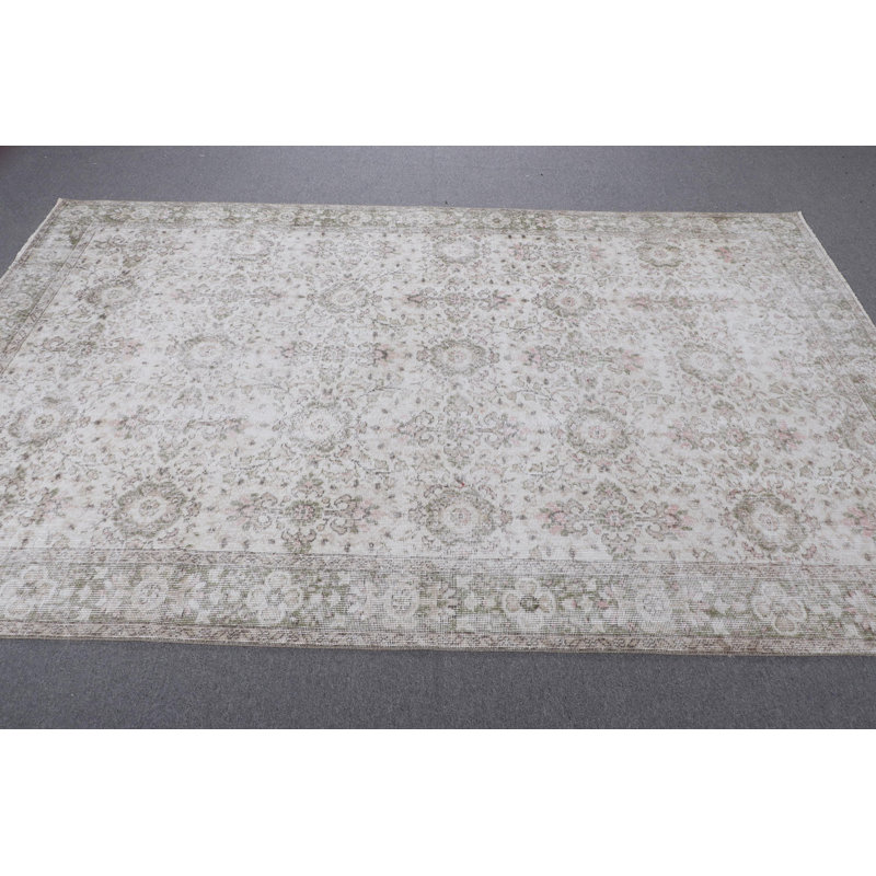Grand tapis turc Oushak rétro dans des tons doux avec des pampilles, idéal pour les salons et les décorations bohémiennes
