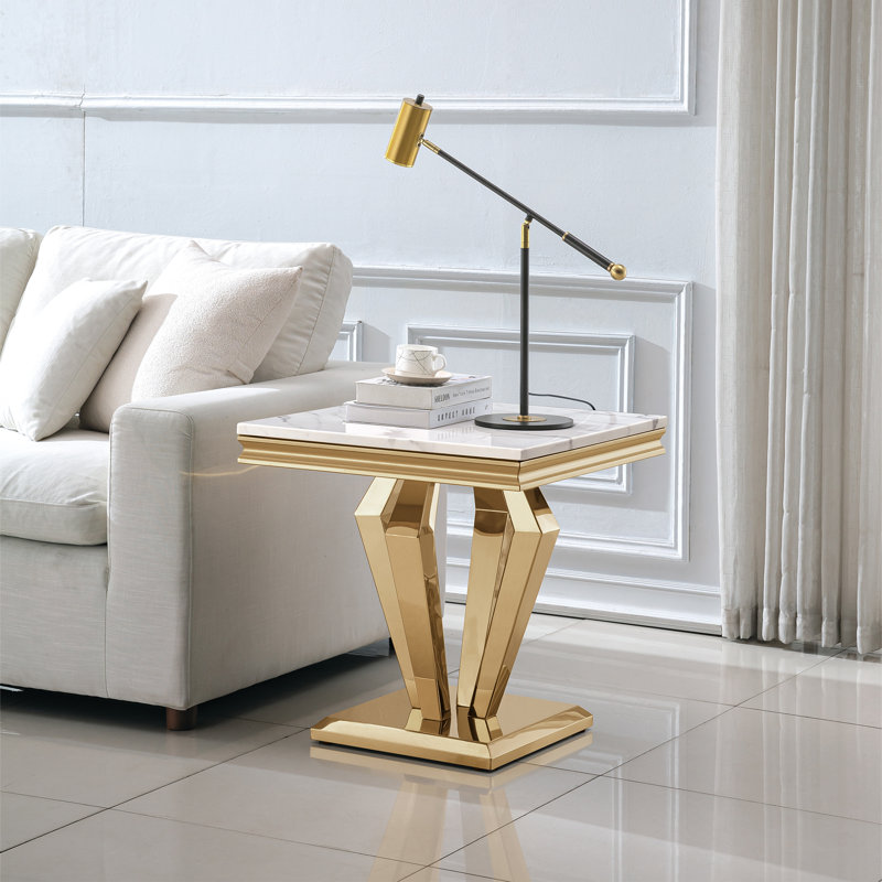 Table de bout à piédestal Dezhaun, Or, Blanc
