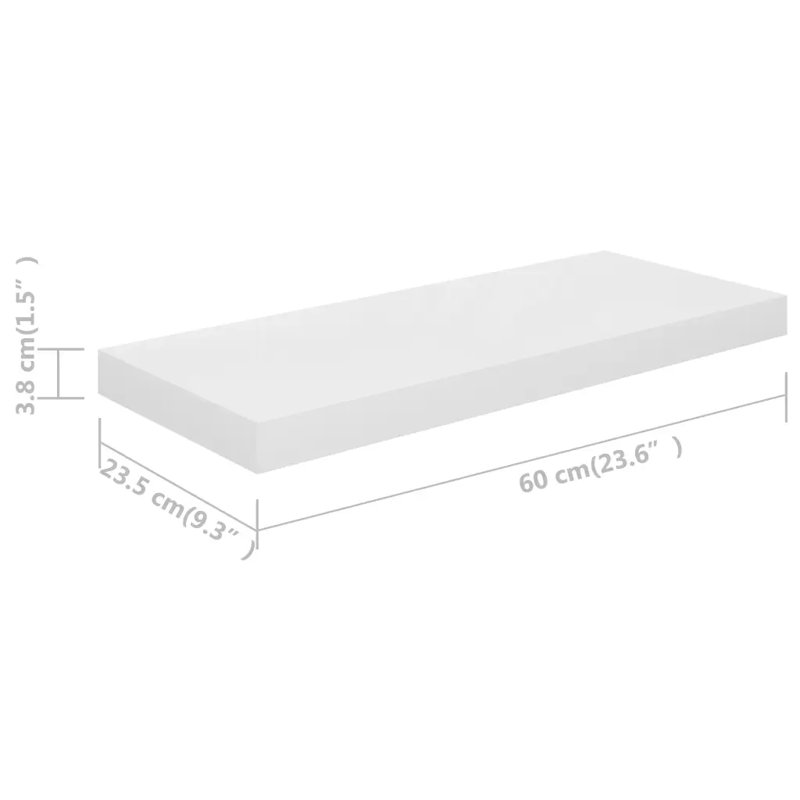 Arson 2 Piece Floating Shelf, 3.8cm H x 23.5cm W x 60cm D, High Gloss White